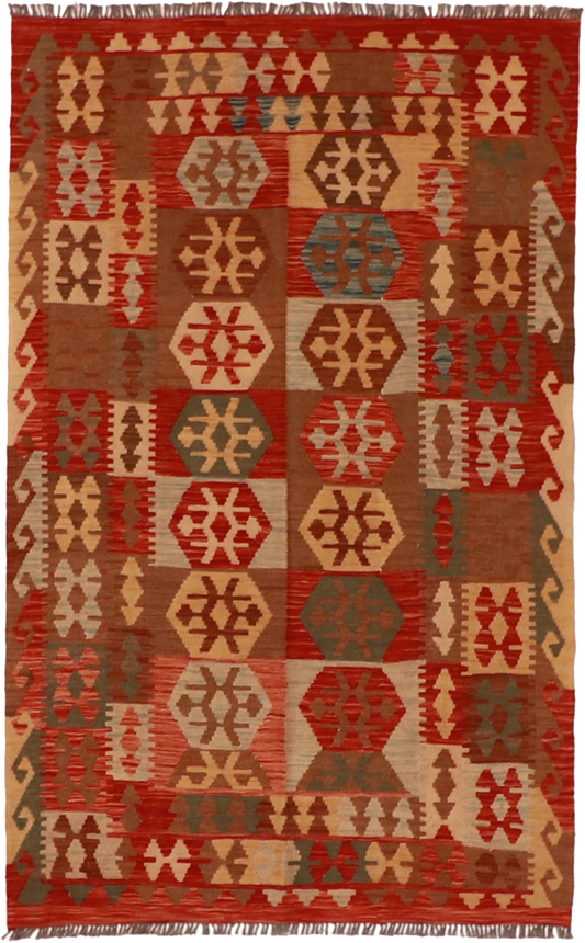 W 4 L 6.4 Kilim 100% Wool Hand-Woven All-Over Design - 61383