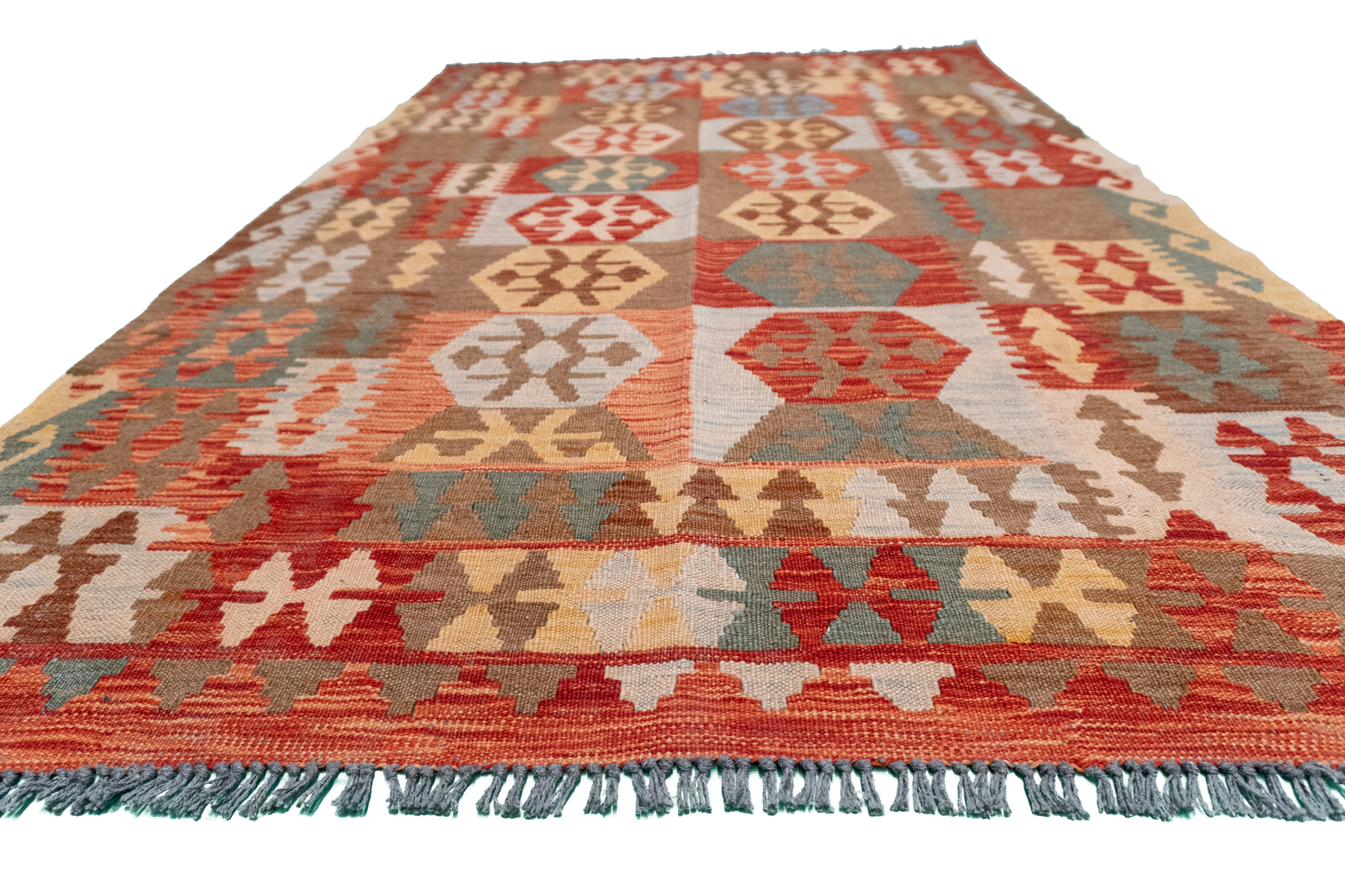 W 4 - L 6.4 - Kilim Fine/Wool All Over Rectangle - Finest Hand-Made Quality Wool - 61383