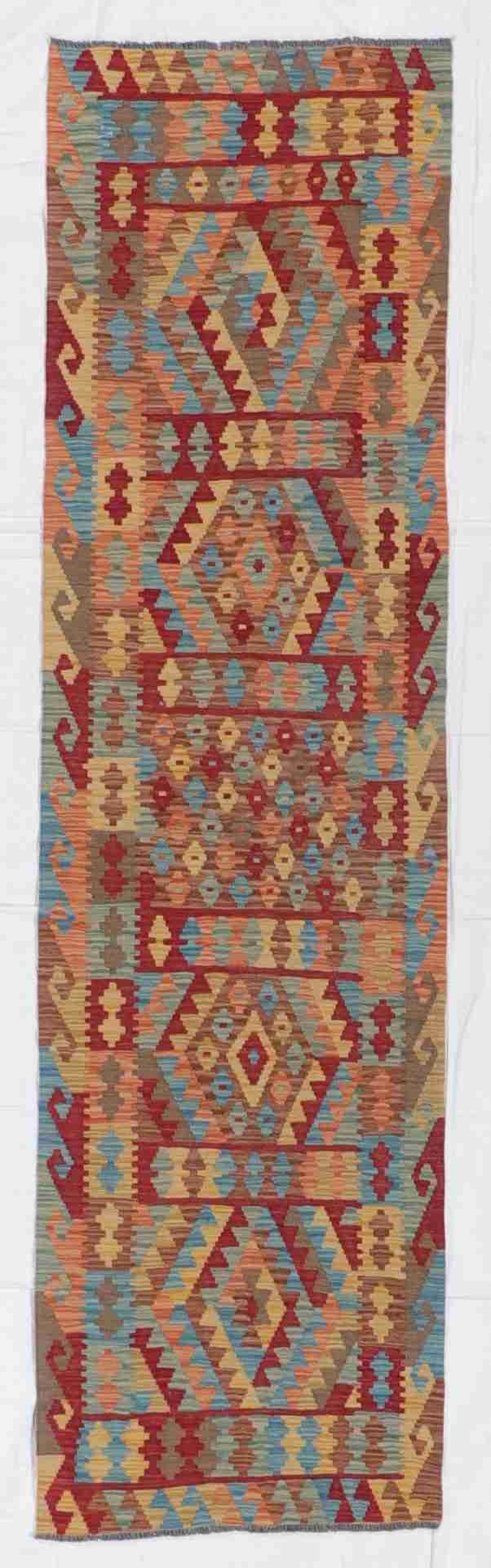 W 2.7 - L 9.6 - Kilim Fine/Wool All Over Rectangle - Finest Hand-Made Quality Wool - 61387
