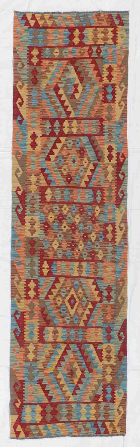 W 2.7 - L 9.6 - Kilim Fine/Wool All Over Rectangle - Finest Hand-Made Quality Wool - 61387