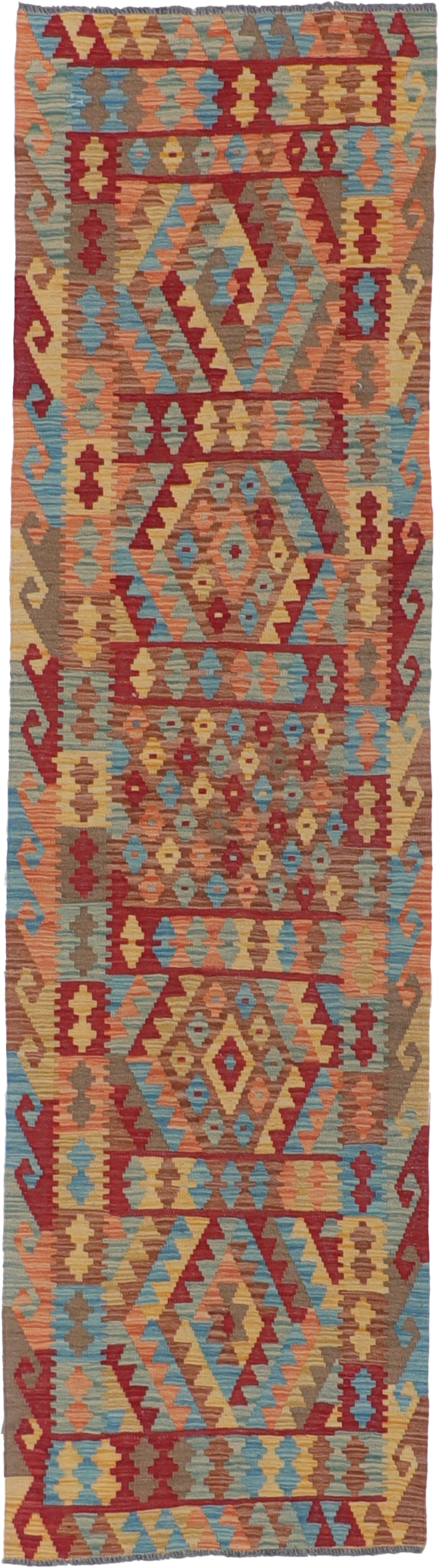 W 2.7 L 9.6 Kilim Runner 100% Wool Hand-Woven All-Over Design - 61387