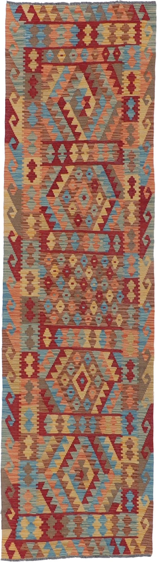 W 2.7 L 9.6 Kilim Runner 100% Wool Hand-Woven All-Over Design - 61387