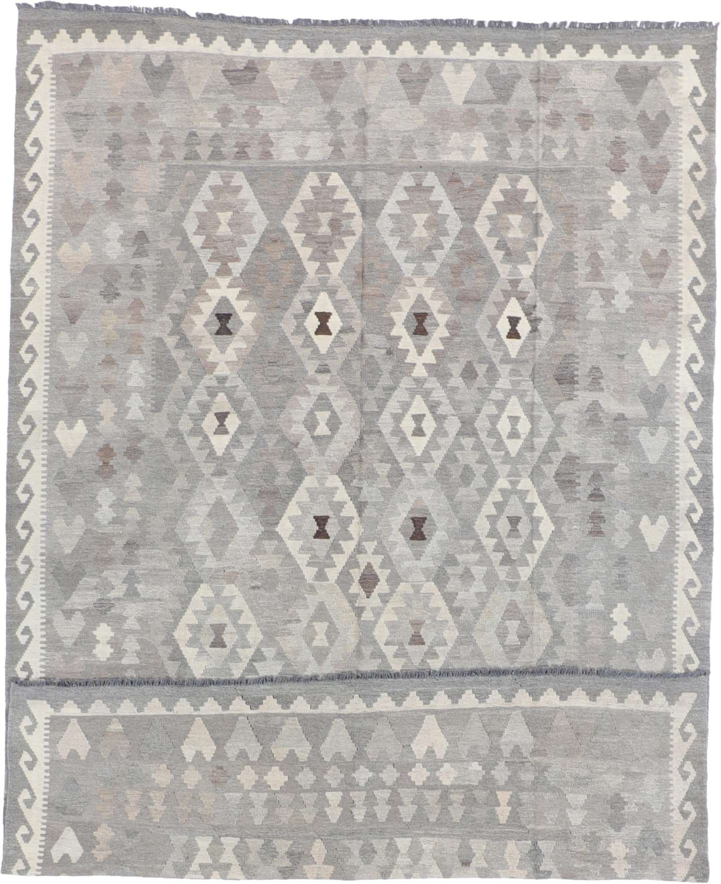 W 6.6 L 9.9 Kilim 100% Wool Hand-Woven All-Over Design - 61407