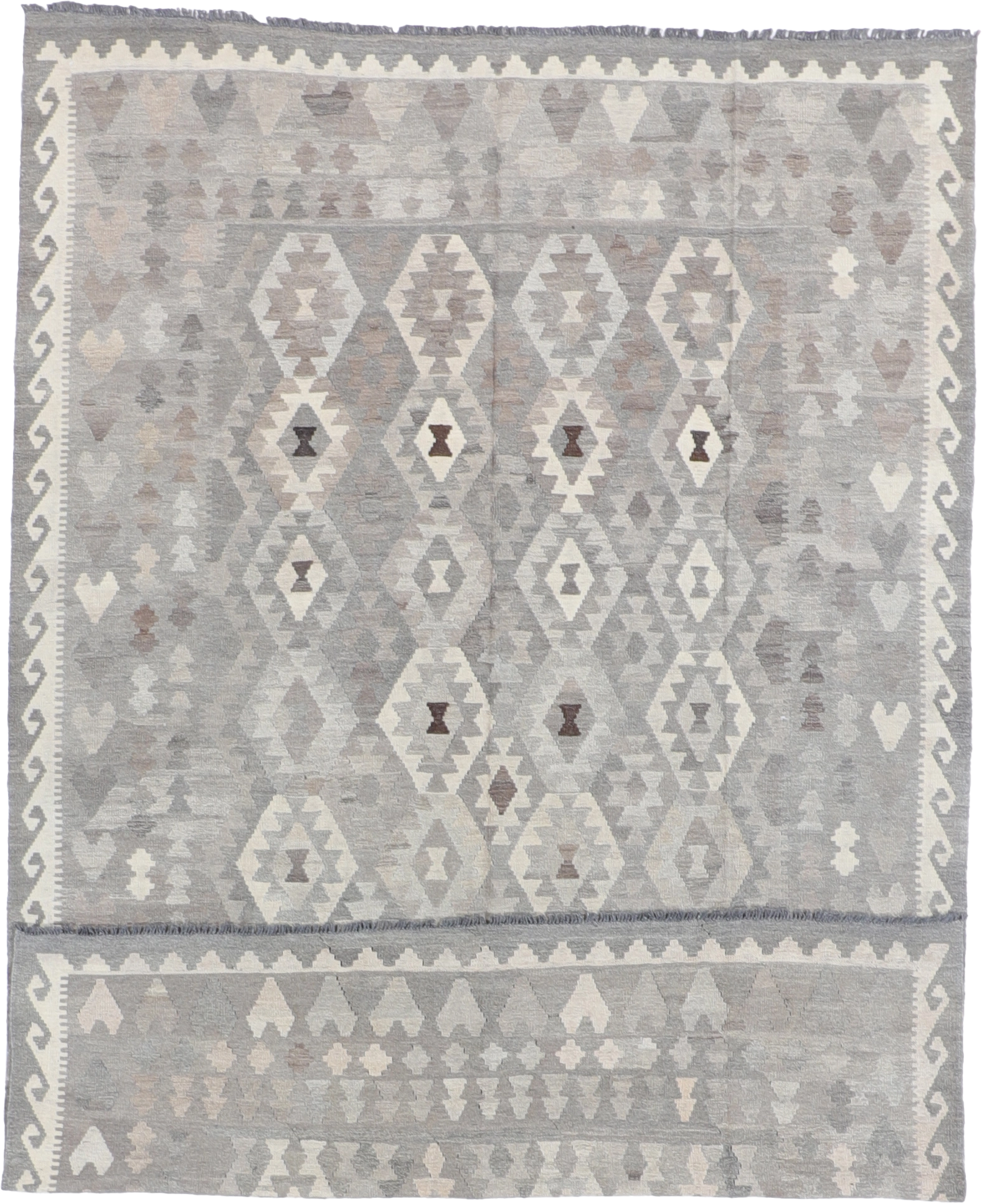W 6.6 L 9.9 Kilim 100% Wool Hand-Woven All-Over Design - 61407