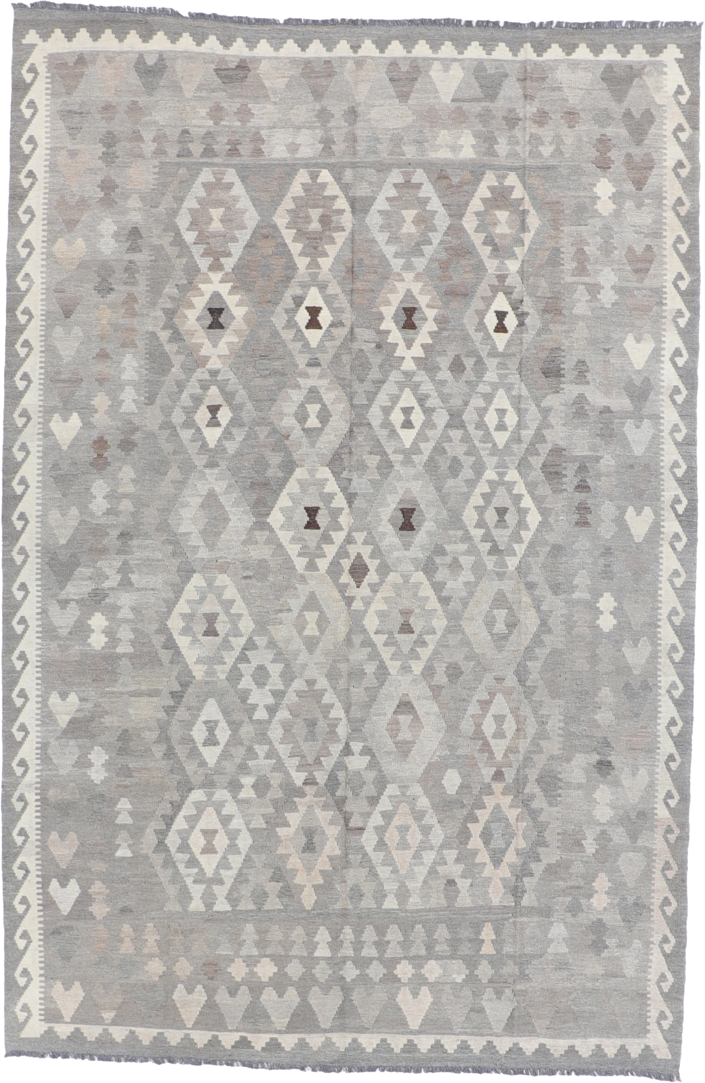 W 6.6 L 9.9 Kilim 100% Wool Hand-Woven All-Over Design - 61407