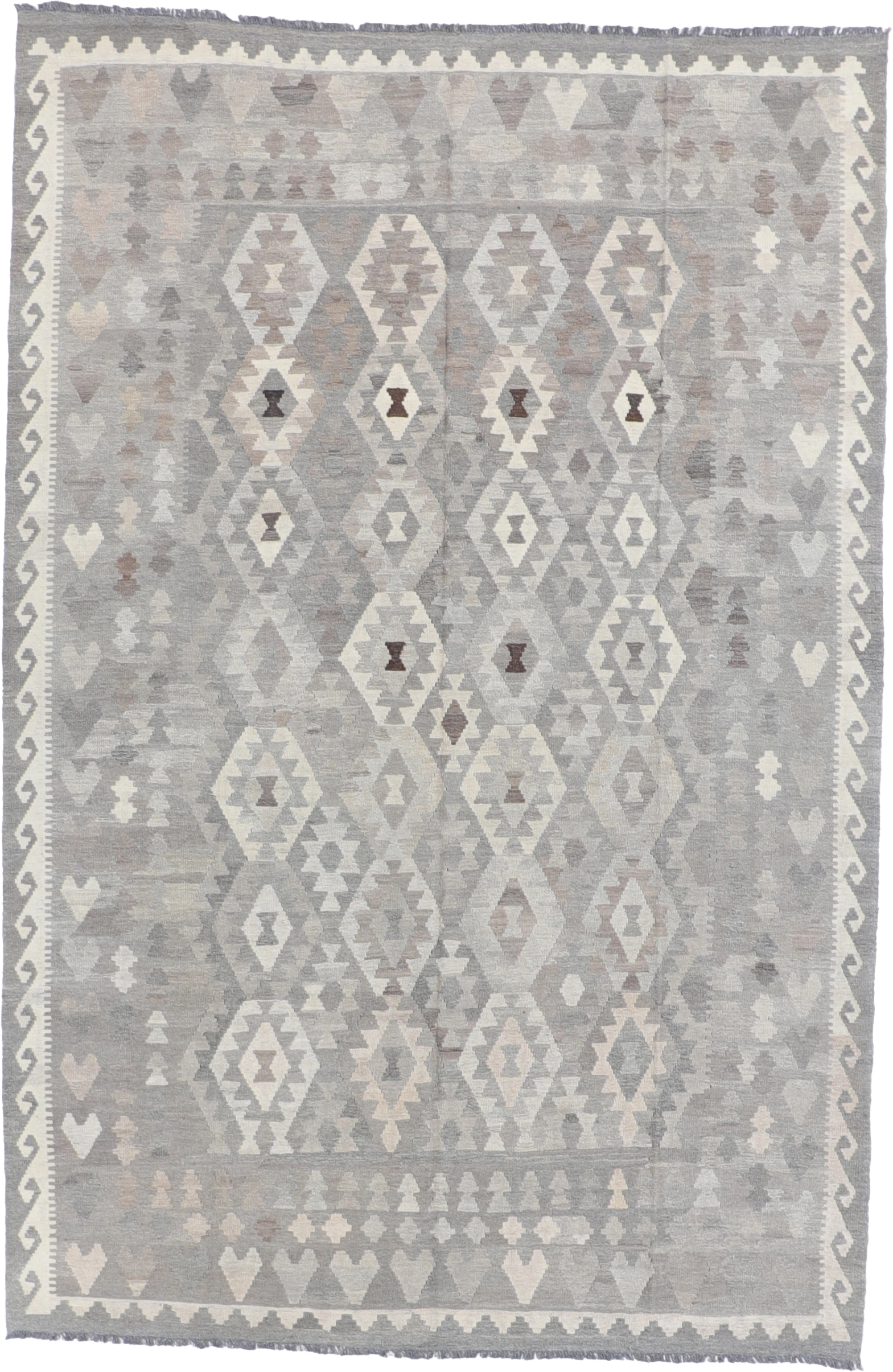 W 6.6 L 9.9 Kilim 100% Wool Hand-Woven All-Over Design - 61407