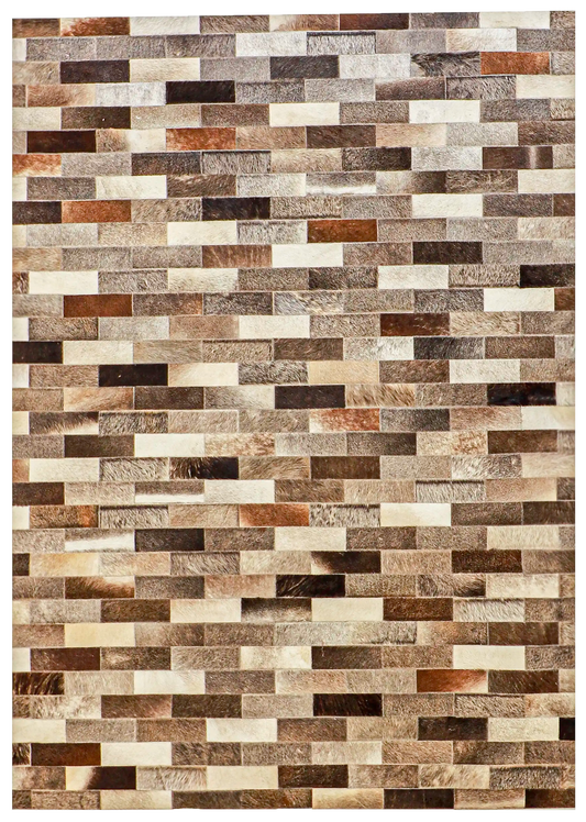 W 5 - L 7 - Cowhide Leather Contemporary Rectangle - Finest Hand-Knotted Quality Wool - 61572