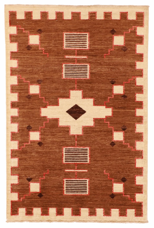 4 x 5.10 - Mountain Modern Wool Western Rectangle - Finest Hand-Knotted Quality Wool — 61598