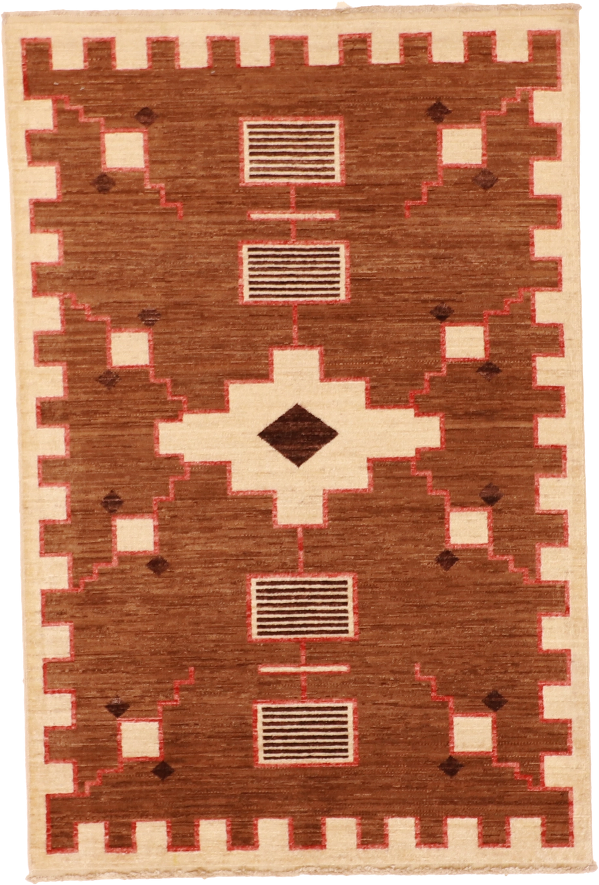 W 4 L 5.10 Mountain Modern 100% Wool Hand-Woven Geometric Design - 61598