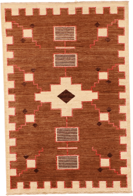 W 4 L 5.10 Mountain Modern 100% Wool Hand-Woven Geometric Design - 61598