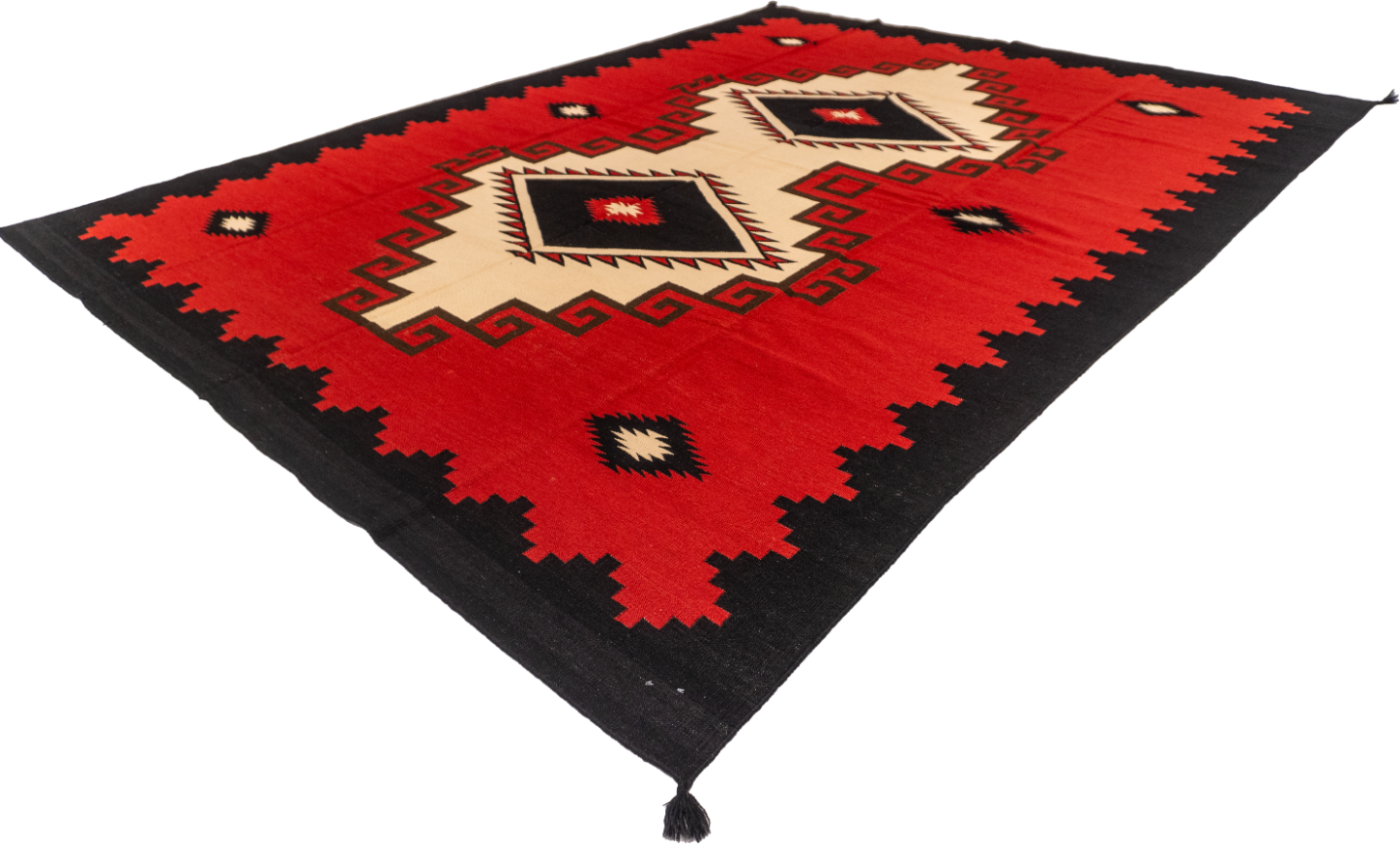 W 9 L 11.10 Navajo 100% Wool Hand-Woven Geometric Design - 61641