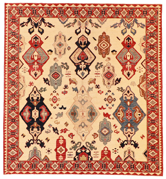 W 9.6 L 10 Bakshiesh 100% Wool Hand-Woven All-Over Design - 61665
