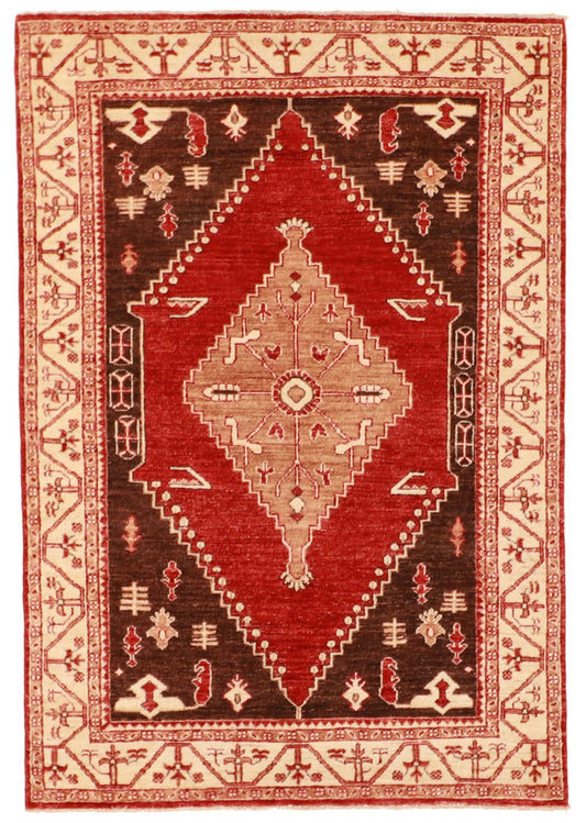 4.1 x 6 - Heriz Wool Traditional Rectangle - Finest Hand-Knotted Quality Wool — 61666