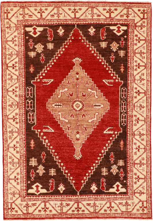 W 4.1 L 6 Heriz 100% Wool Hand-Woven Medallion Design - 61666