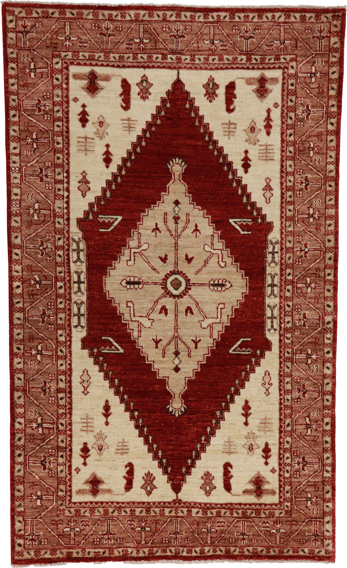 W 3.7 L 5.11 Mountain Modern 100% Wool Hand-Woven Medallion Design - 61669
