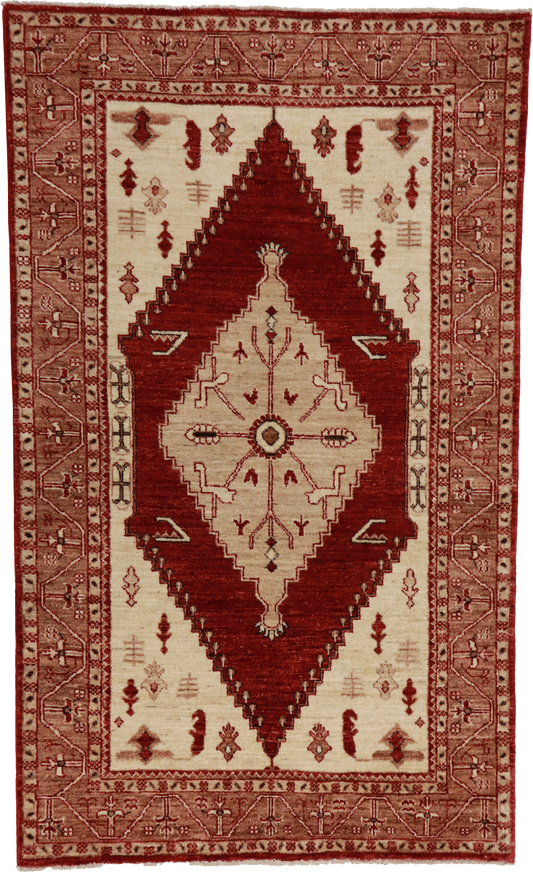 W 3.7 L 5.11 Mountain Modern 100% Wool Hand-Woven Medallion Design - 61669