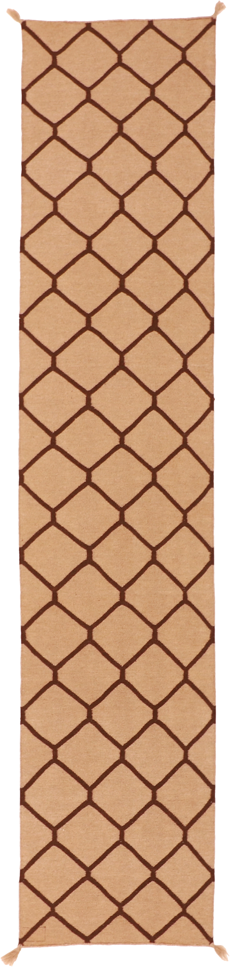 W 2.6 L 11.10 Mountain Modern Kilim Runner 100% Wool Hand-Woven All-Over Design - 61675