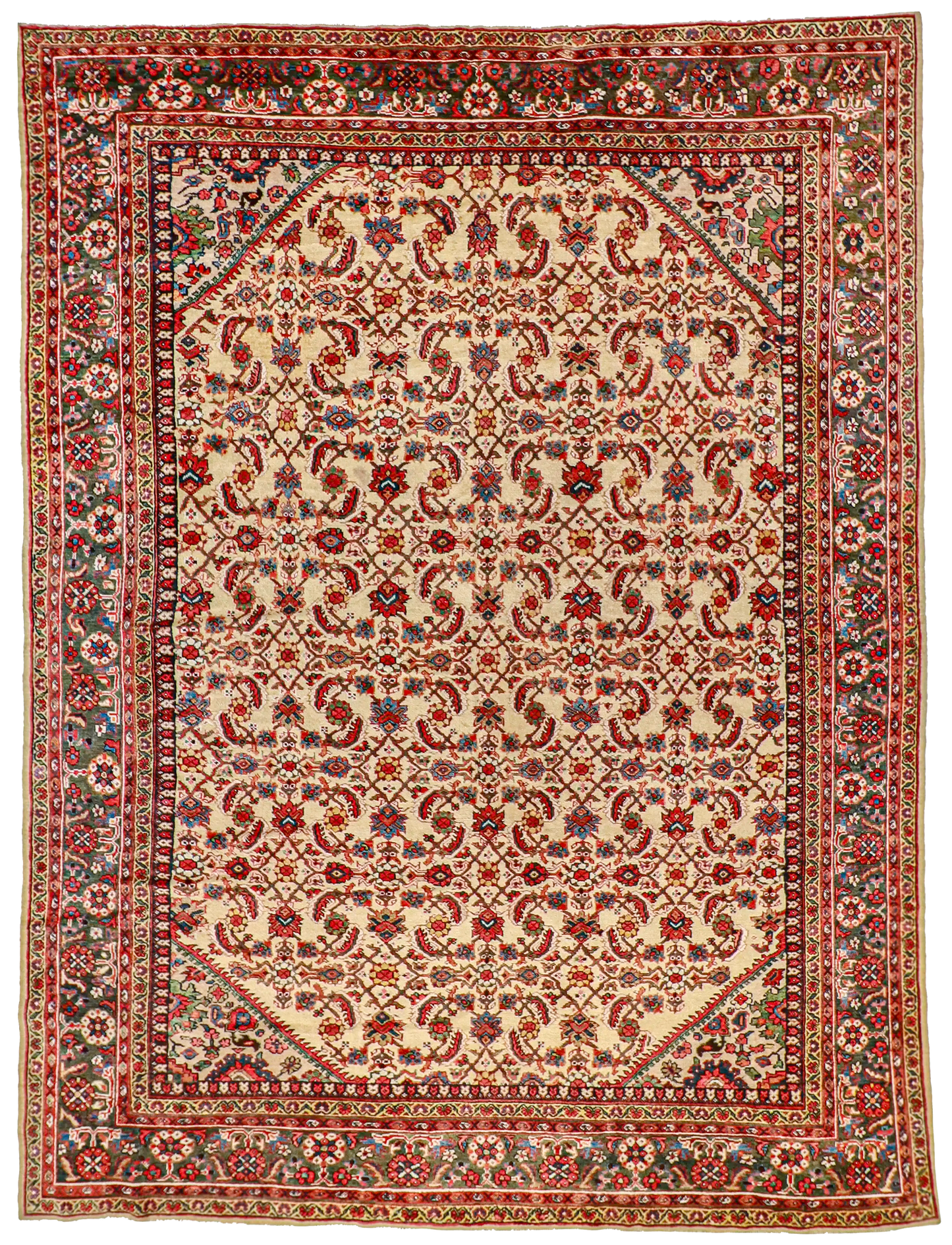 W 10.3 - L 13.8 - Mahal Fine/Wool All Over Rectangle - Finest Hand-Knotted Quality Wool - 61679