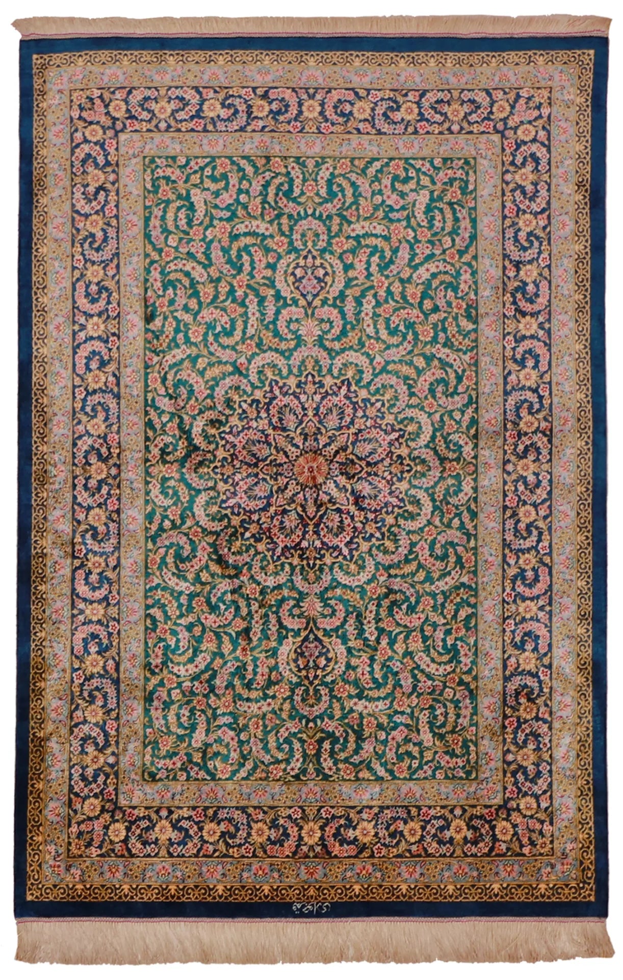 3.2 x 4.11 - Tabriz Silk Qum Rectangle - Finest Hand-Knotted Quality Wool — 61781