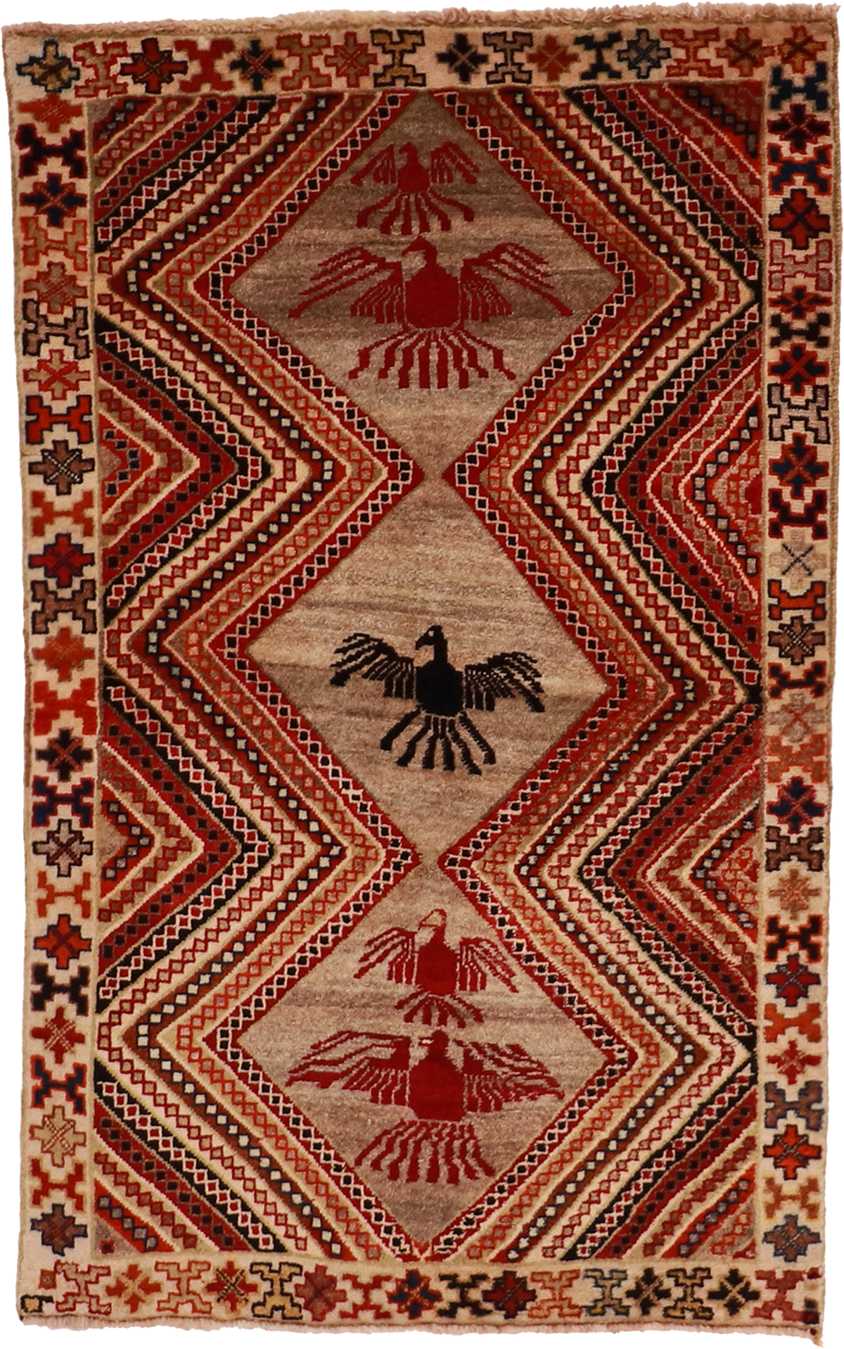 W 3.3 L 5.1 Gabbeh 100% Wool Hand-Woven Geometric Design - 61786