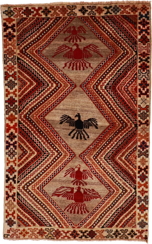 W 3.3 L 5.1 Gabbeh 100% Wool Hand-Woven Geometric Design - 61786
