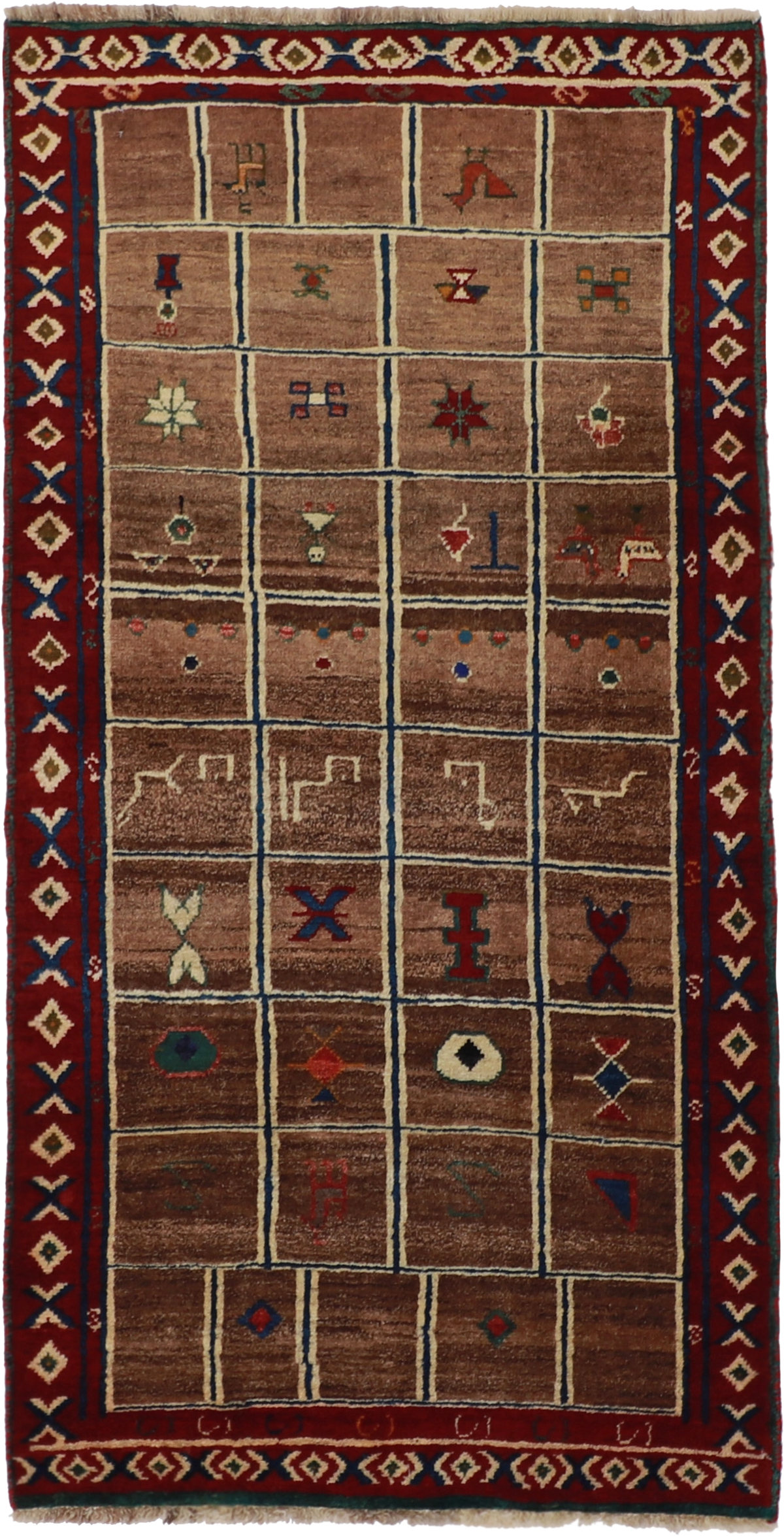 W 3.3 L 6.3 Gabbeh 100% Wool Hand-Woven All-Over Design - 61802