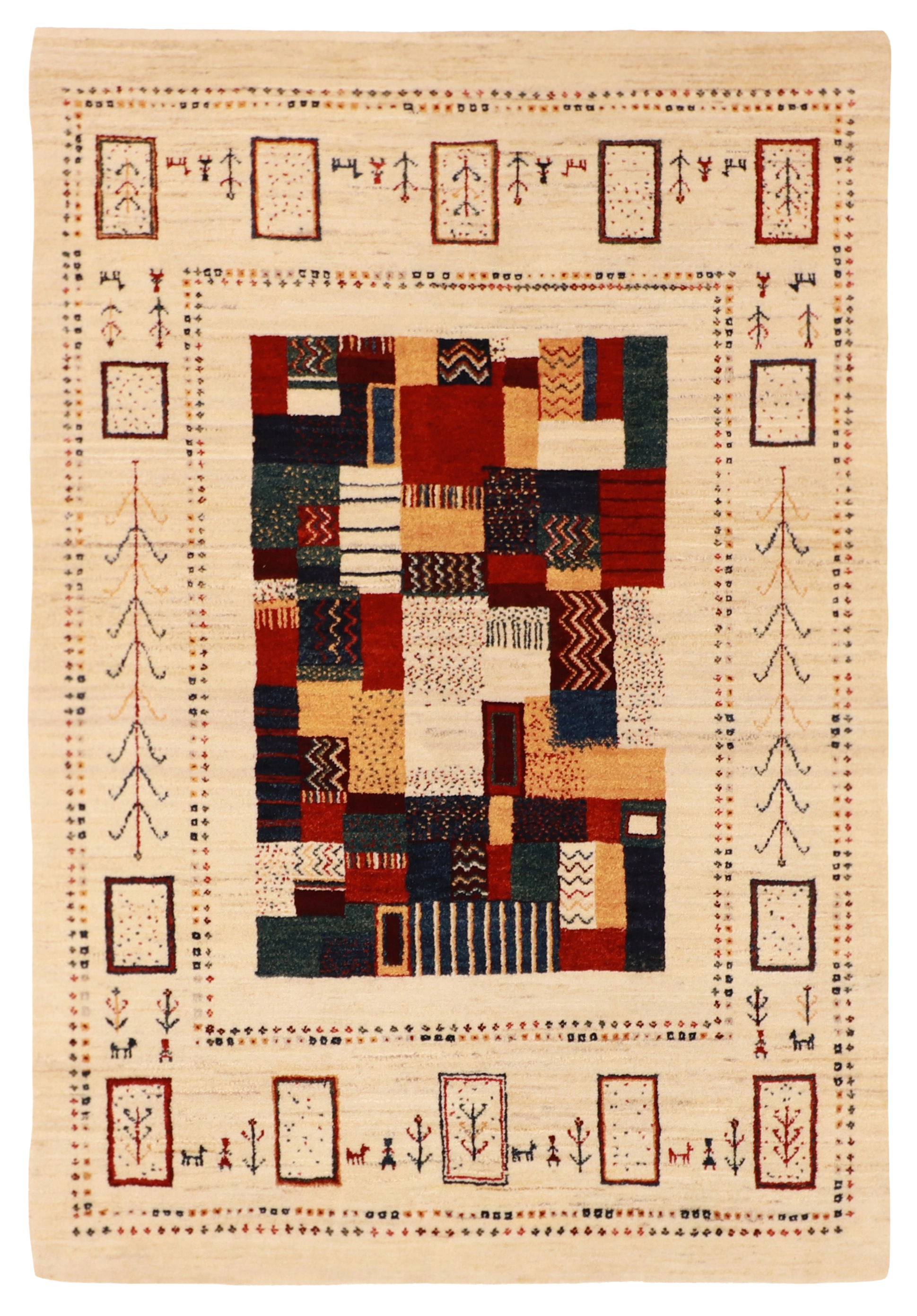 W 4.7 L 6.8 Loribaft 100% Wool Hand-Woven All-Over Design - 61833