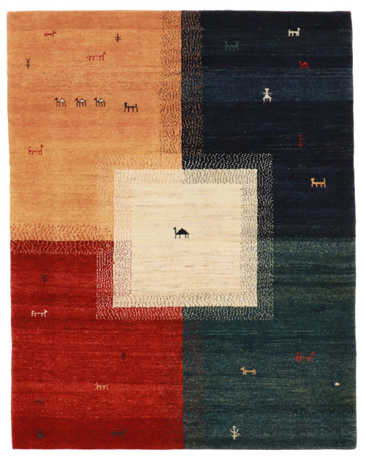 W 5.1 - L 6.6 - Gabbeh Wool Contemporary Rectangle - Finest Hand-Knotted Quality Wool - 61841