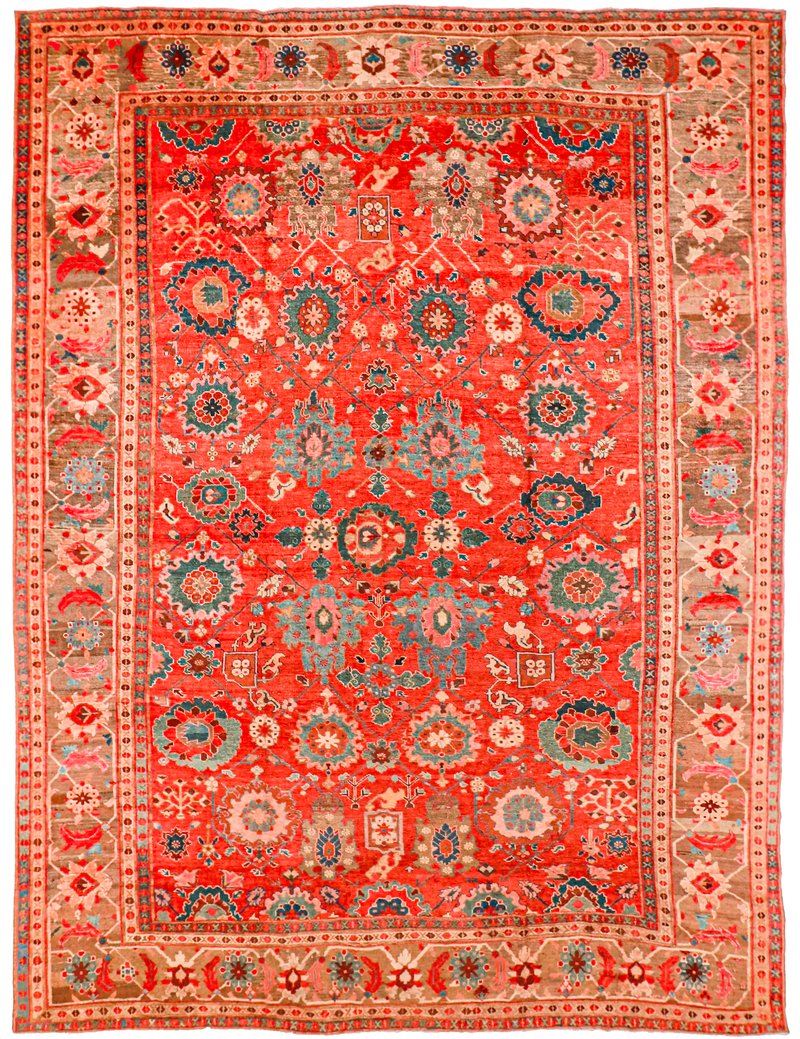 W 12.4 L 16 Serapie 100% Wool Handmade All Over Design - 61851