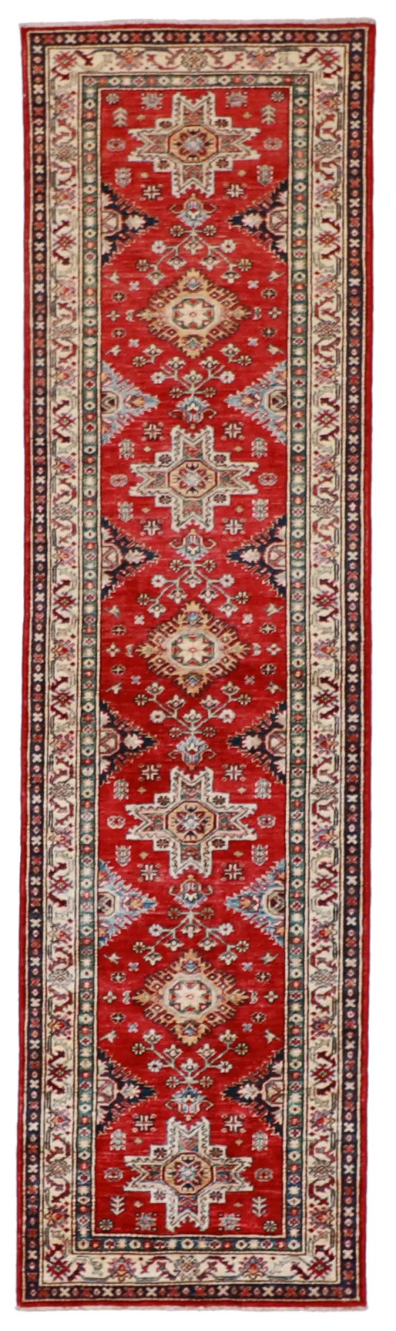 2.7 x 9.6 - Karajeh Fine/Wool Geometric Rectangle - Finest Hand-Knotted Quality Wool — 61854