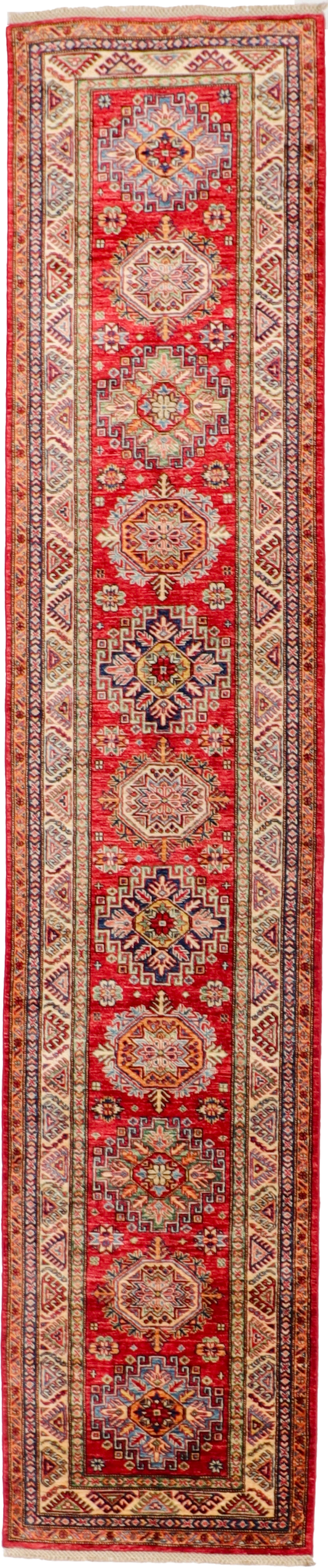 W 2.8 L 12.8 Gashgaie Runner 100% Wool Handmade Geometric Design - 61857