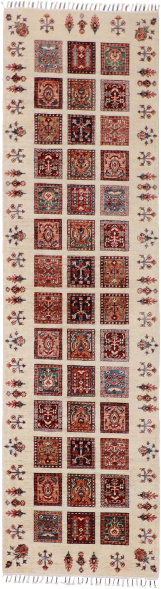 W 2.7 L 9.7 Shiraz Runner 100% Wool Hand-Woven Geometric Design - 61873