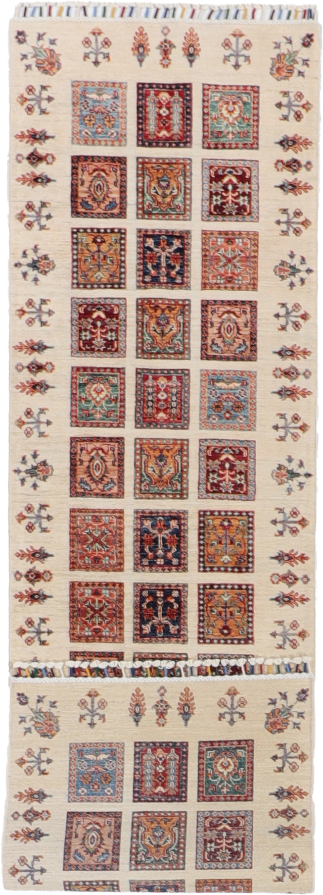 W 2.8 L 9.6 Shiraz Runner 100% Wool Hand-Woven Geometric Design - 61876