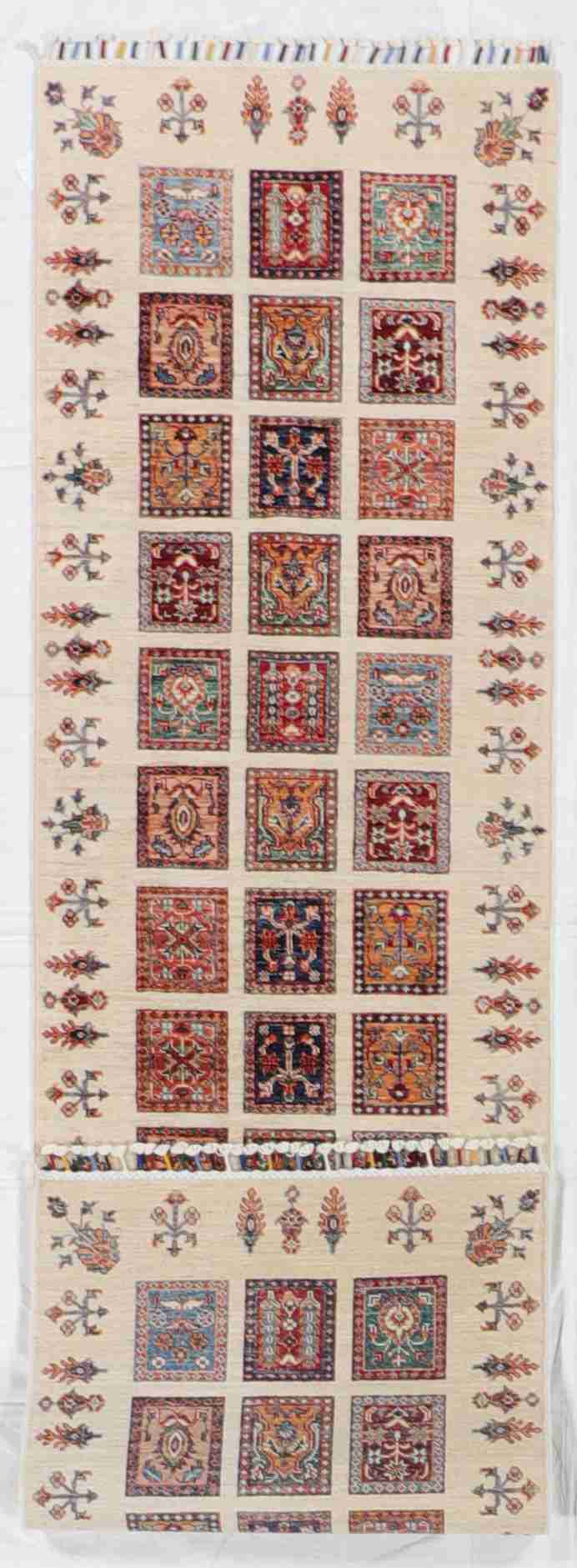 W 2.8 L 9.6 Shiraz Runner 100% Wool Handmade All Over Design - 61876
