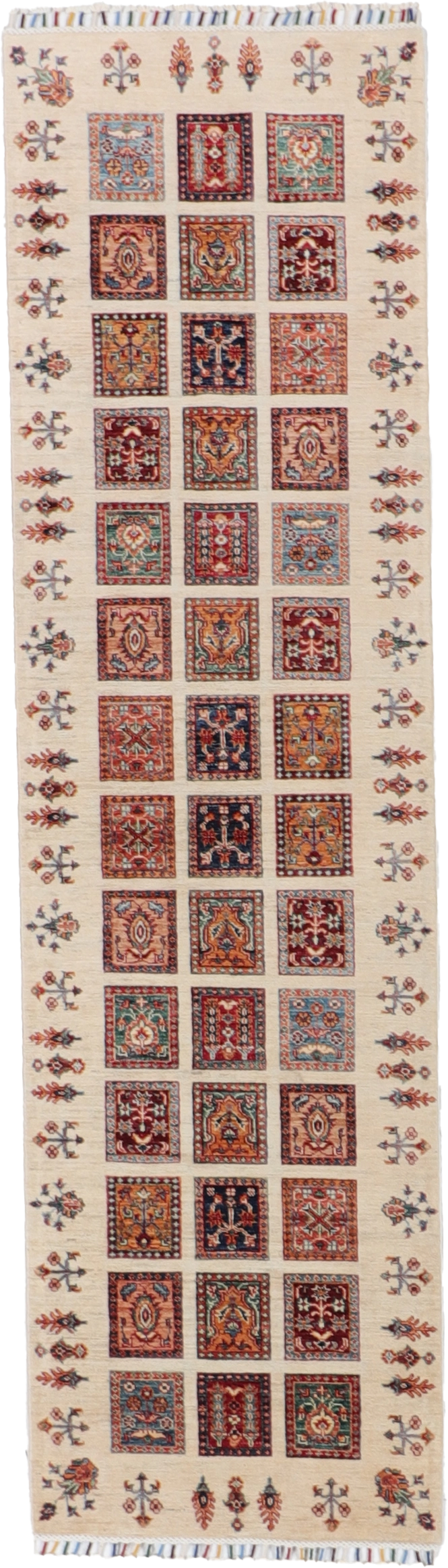 W 2.8 L 9.6 Shiraz Runner 100% Wool Hand-Woven Geometric Design - 61876