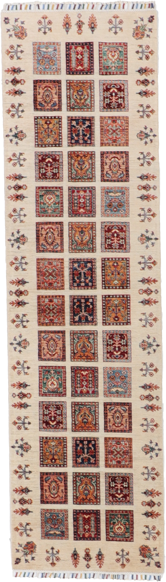 W 2.8 L 9.6 Shiraz Runner 100% Wool Hand-Woven Geometric Design - 61876