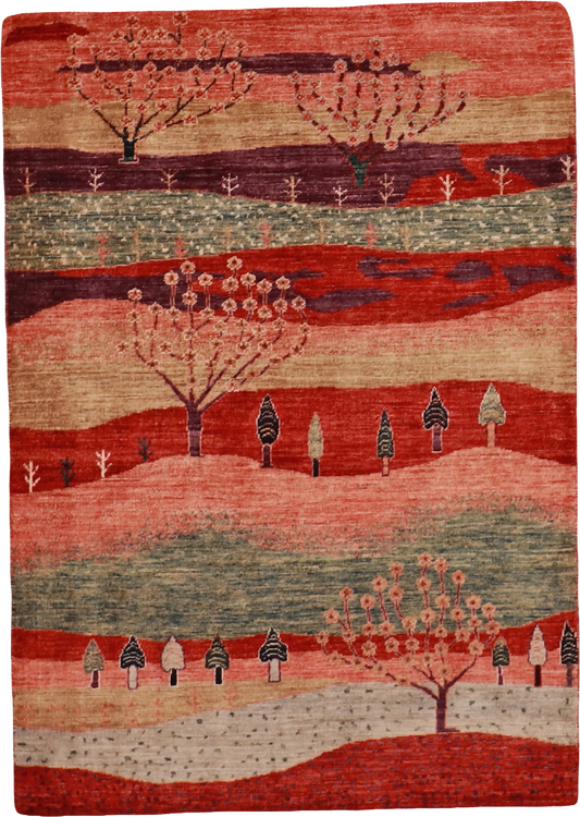W 3.5 L 4.10 Loribaft 100% Wool Hand-Woven All-Over Design - 61889