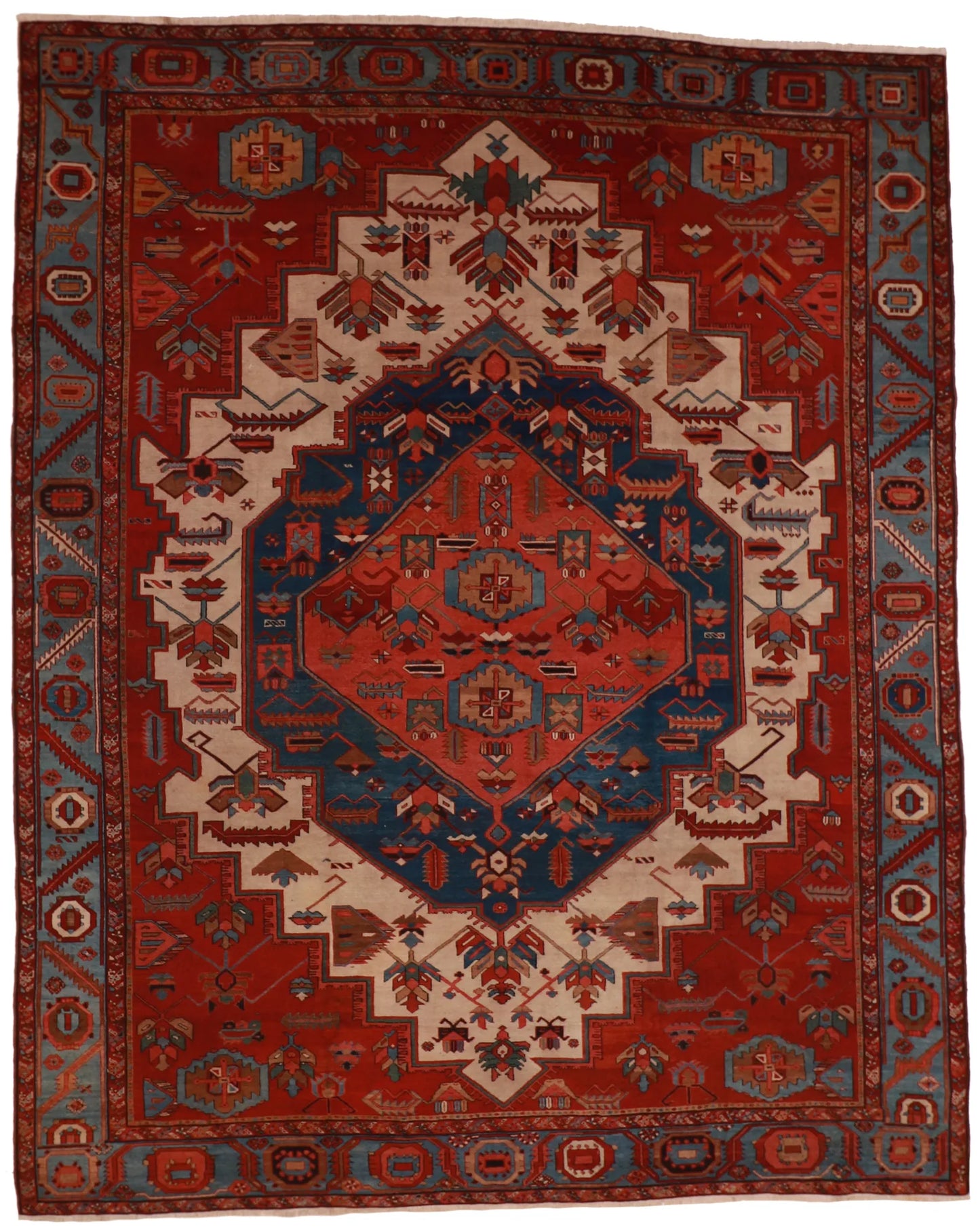 W 11.7 - L 14.6 - Bakshaish Fine/Wool Geometric Rectangle - Finest Hand-Knotted Quality Wool - 61943