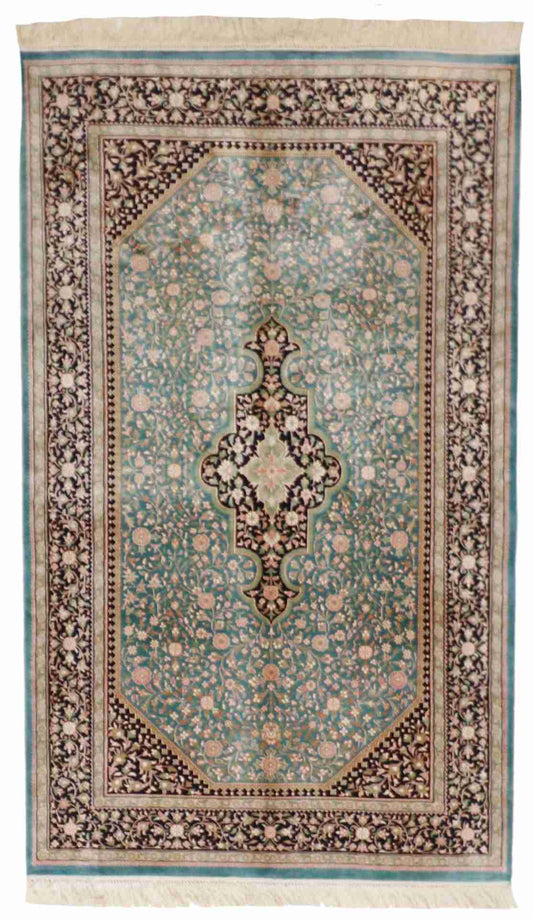 3 x 5 - Tabriz Fine/Silk Floral Rectangle - Finest Hand-Knotted Quality Wool — 61955