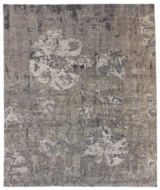 8.1 x 9.11 - Modern Wool/Silk Contemporary Rectangle - Finest Hand-Knotted Quality Wool — 62017