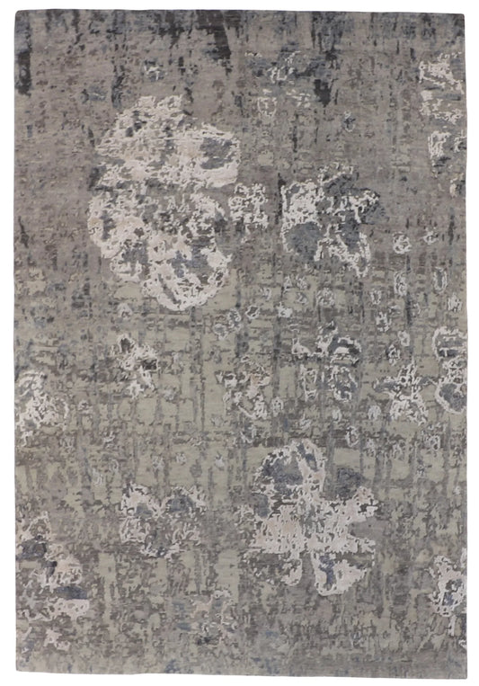 6 x 8.11 - Modern Wool/Silk Contemporary Rectangle - Finest Hand-Knotted Quality Wool — 62046