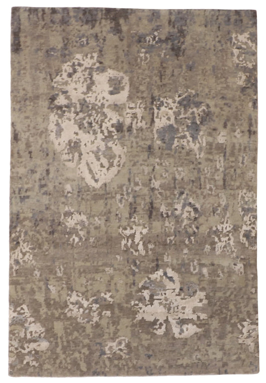 4 x 6 - Modern Wool Contemporary Rectangle - Finest Hand-Knotted Quality Wool — 62053