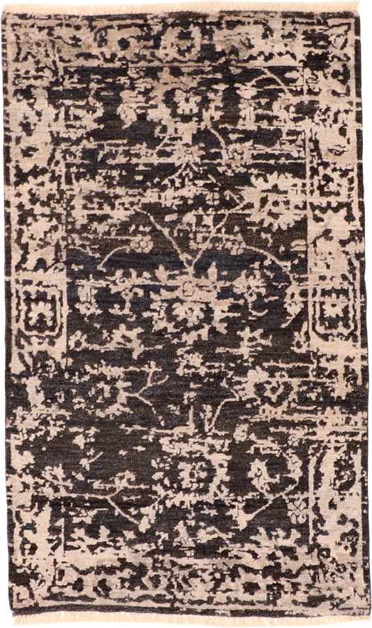 W 2.11 L 4.10 Modern Silk And Wool Blend Hand-Woven All-Over Design - 62069