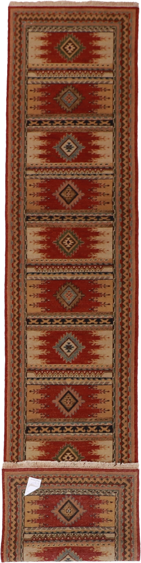W 2.5 L 11.10 Sumak Heriz Runner 100% Wool Hand-Woven Geometric Design - 62081