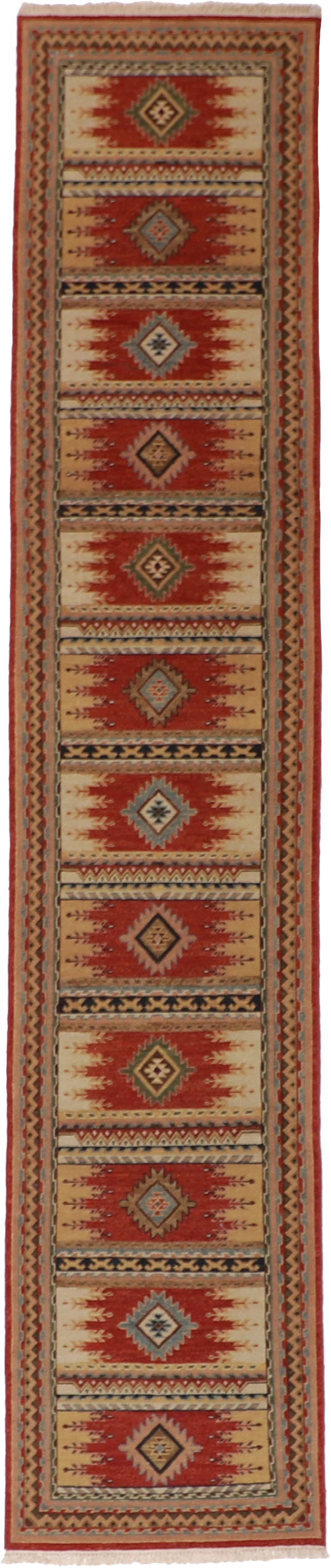 W 2.5 L 11.10 Sumak Heriz Runner 100% Wool Hand-Woven Geometric Design - 62081