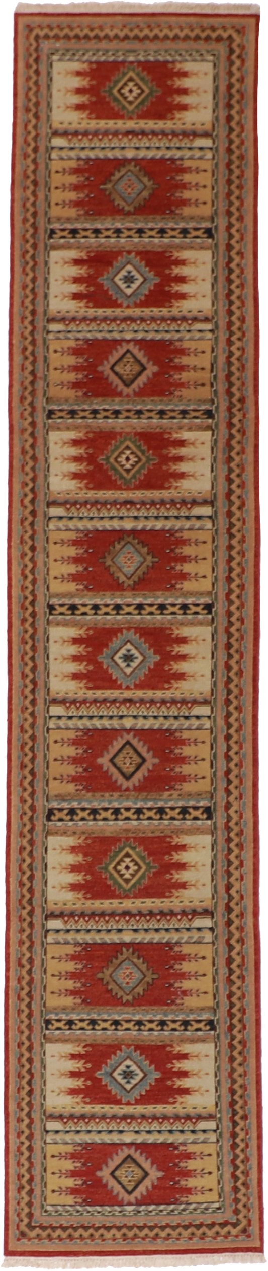 W 2.5 L 11.10 Sumak Heriz Runner 100% Wool Hand-Woven Geometric Design - 62081