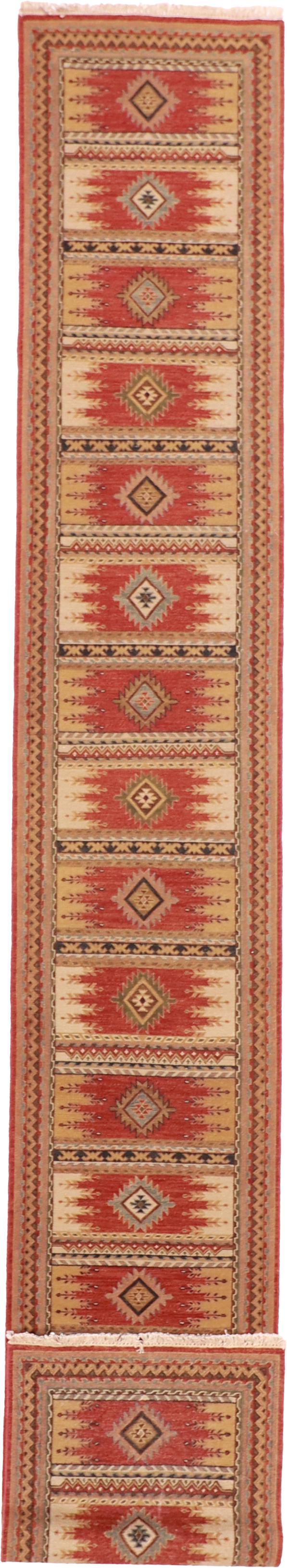 W 2.5 L 15.10 Sumak Heriz Runner 100% Wool Hand-Woven Geometric Design - 62084