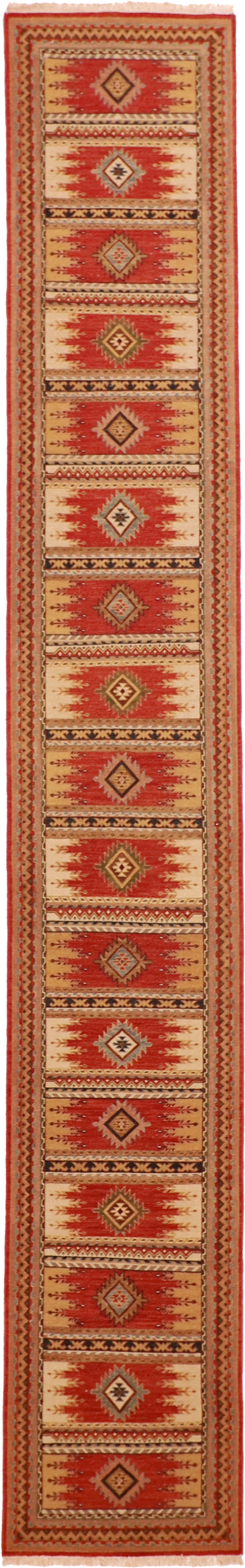 W 2.5 L 15.10 Sumak Heriz Runner 100% Wool Hand-Woven Geometric Design - 62084