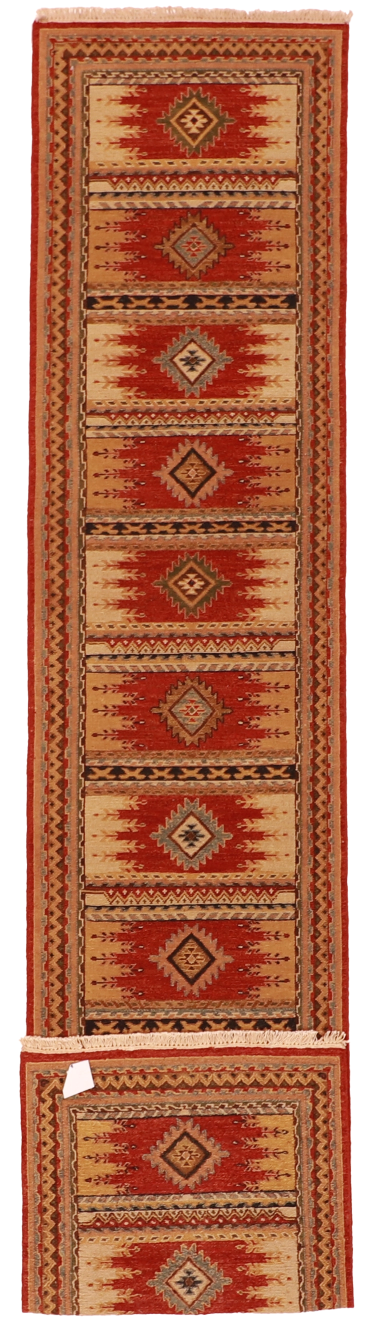 W 2.6 L 12 Sumak Heriz Runner 100% Wool Hand-Woven Geometric Design - 62095