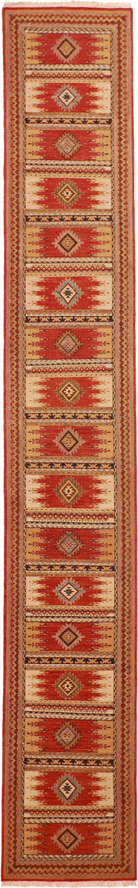 W 2.6 L 12 Sumak Heriz Runner 100% Wool Hand-Woven Geometric Design - 62095